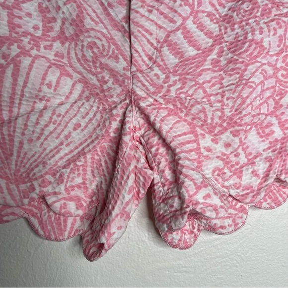 Lilly Pulitzer Pink White Print The Buttercup Stretch Scalloped Cotton Shorts 0 - Picture 2 of 9